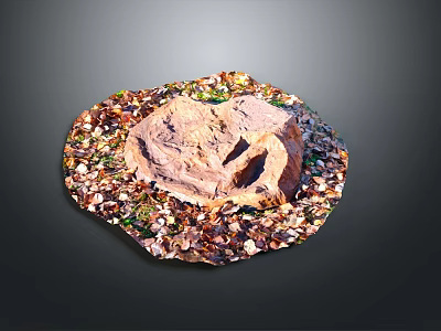 Circular Natural Decor With Stone Center And Wood Chips Surrounding Green Plants 3d model