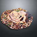 Circular Natural Decor With Stone Center And Wood Chips Surrounding Green Plants