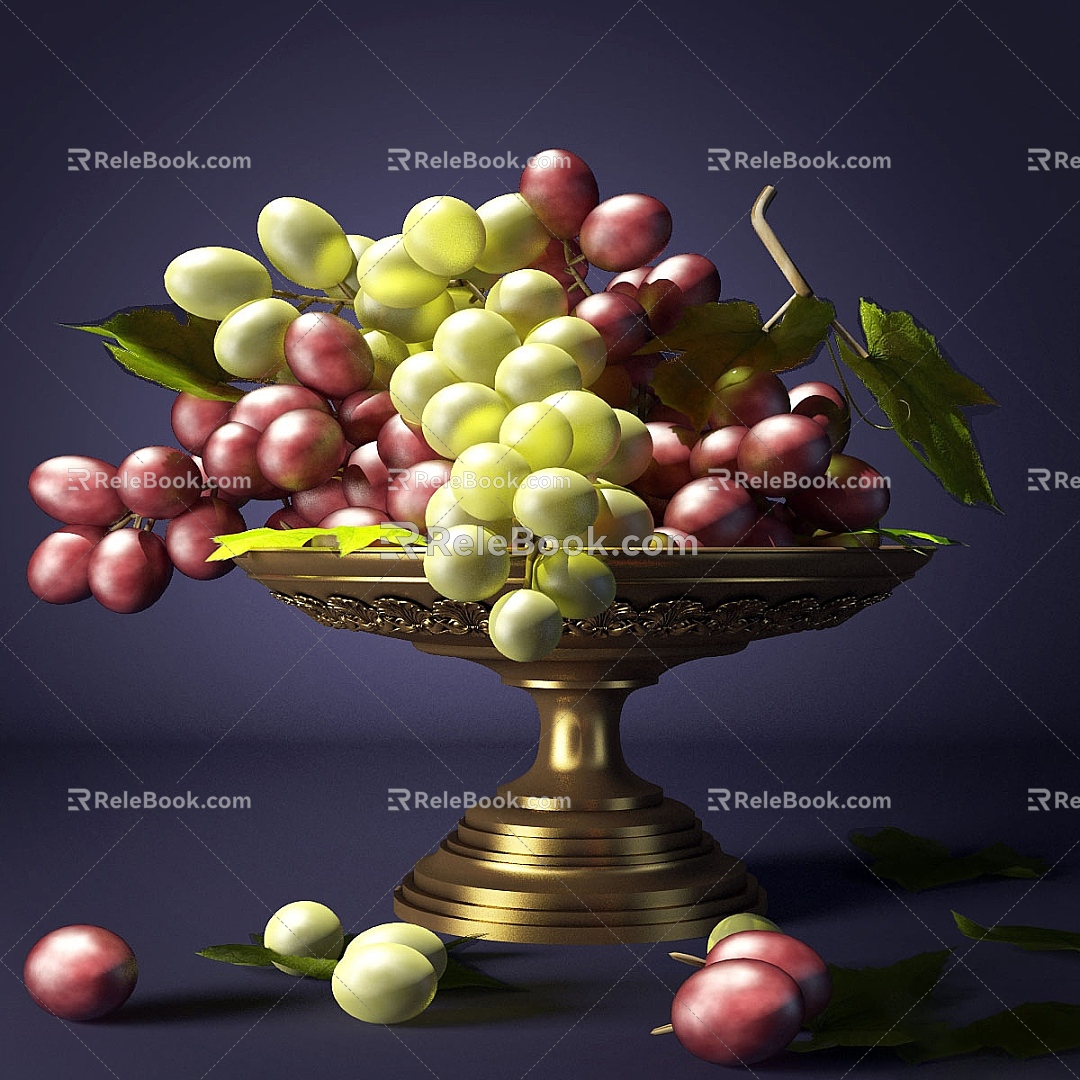 Fruit Grape Fruit Food Grape Fruit Plate Metal Plate 3d model