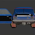 Blue Race Car Model With Open Doors Trunk Golden Wheels And Stripes