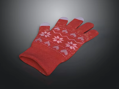 Warm Knitted Red Winter Gloves With Snowflake Patterns And White Fingertips 3d model