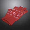 Warm Knitted Red Winter Gloves With Snowflake Patterns And White Fingertips 3d model