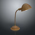 Vintage Rustic Table Lamp With Curved Metal Arm Round Base And Illuminated Dome Shade