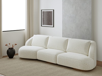 Artifort lamb velvet sofa three-seat sofa cream style sofa in-line sofa vase 3d model