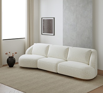 Artifort lamb velvet sofa three-seat sofa cream style sofa in-line sofa vase 3d model