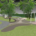 Modern White Curved Entrance Gate Design With Green Backdrop Trees And Paved Ground
