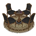 Classic Dining Table Set With Round Table Four Chairs Blue Cushions And Patterned Rug 3d model