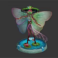 Fairy Character With Green Wings Red Flower Hat And Purple Body On Lotus Water Base