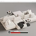 Modern White Modular Sectional Sofa With Pillows Side Tables And Throw Blanket 3d model