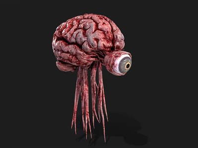 Red Brain Like Creature With Large Eye And Tentacles On Black Background 3d model
