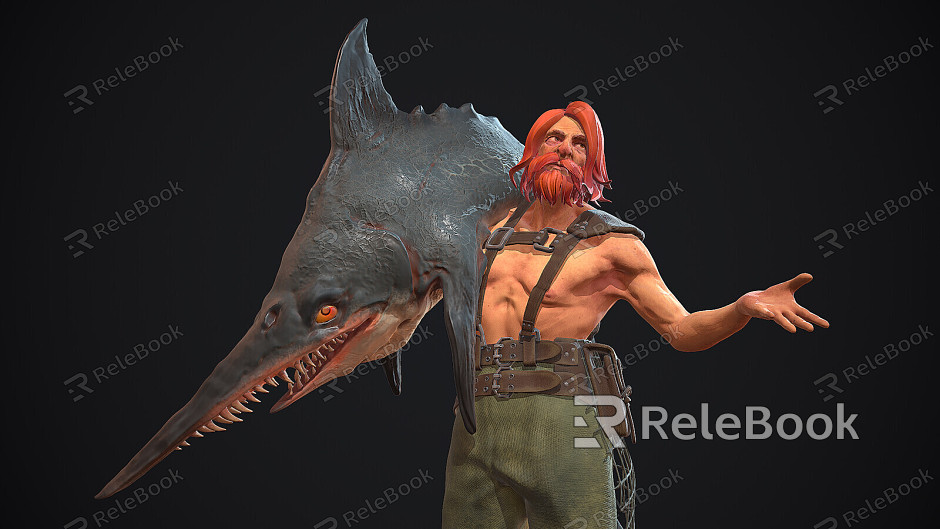 Modern game character shark fisherman model