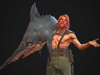 Modern game character shark fisherman model