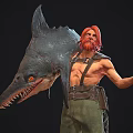 Modern game character shark fisherman 3d model
