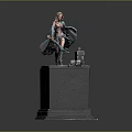 Game and Movie Character Female Statue With Blonde Hair Cloak Sword On Pedestal
