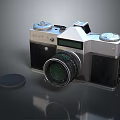 Vintage Seagull Camera 3D Rendering with Lens Knobs and Lens Cap on Dark Background 3d model