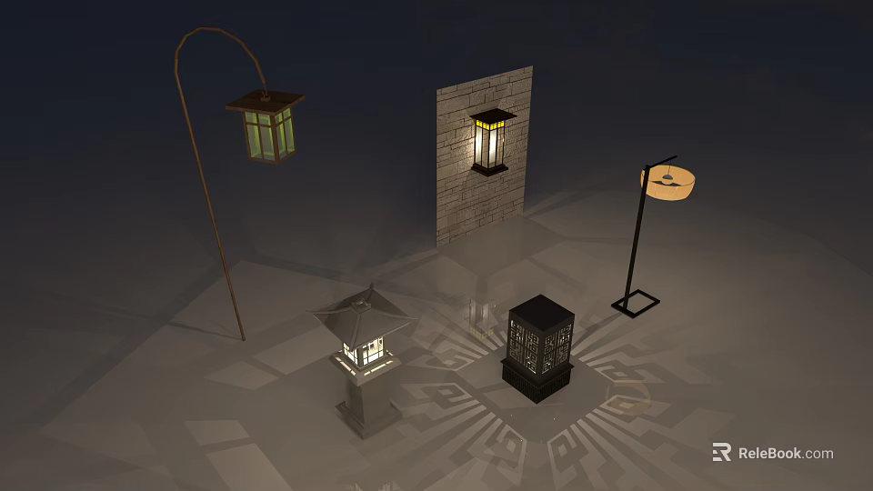 Outdoor Lighting Fixtures With Hanging Wall Mounted And Standing Lantern Designs For Garden Decor 3d model 