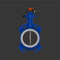 Blue Butterfly Valve With Red Handle And Industrial Metal Body Design