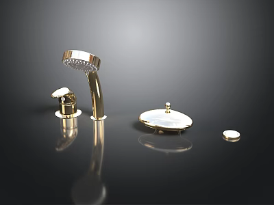 Luxury Gold Bathroom Faucet Set With Spout Handle And Drain Cover 3d model