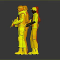 Yellow Weapon Held by White Figurines with Pink Tops and White Helmets on White Platform