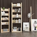 Nordic Bookshelf Pine Bookcase Bookshelf Student Storage 3d model