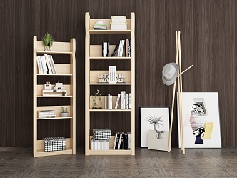 Nordic Bookshelf Pine Bookcase Bookshelf Student Storage 3d model