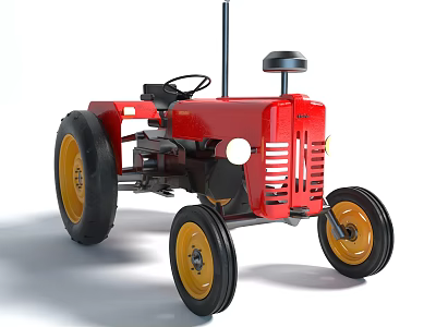 Classic Red Functional Tractor With Large Wheels Yellow Rims And Exhaust Pipe 3d model