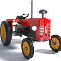 Classic Red Functional Tractor With Large Wheels Yellow Rims And Exhaust Pipe