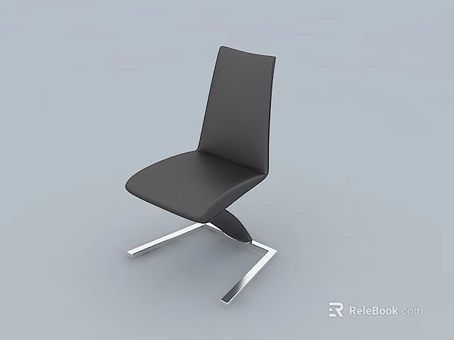 Black Leather Office Chair With Modern Curved Backrest Silver Chrome Metal Legs Design 3d model 