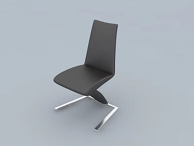 Black Leather Office Chair With Modern Curved Backrest Silver Chrome Metal Legs Design 3d model