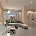 Modern Clothing Store Interior With Bright Lighting Central Display Table And Wooden Display Shelves