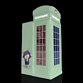 Light Green Telephone Booth With Glass Windows And Small Doll Nearby