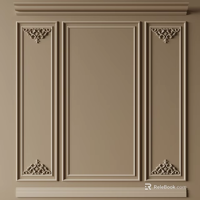 Elegant Classic Gypsum Molding With Symmetric Ornate Patterns On Beige Wall 3d model 