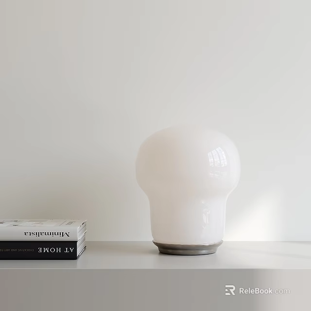 Minimalist Modern White Spherical Table Lamp on White Table with Books 3d model