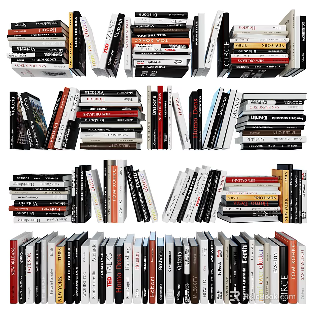Stacked Books and Magazines Display With Various Colors and Thicknesses Collection 3d model 