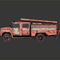 Vintage Rusty Fire Truck With Classic Ladder And Weathered Exterior Design