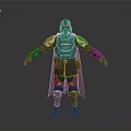 Game And Movie Character With Mechanical Armor Cloak And Glowing Details Design