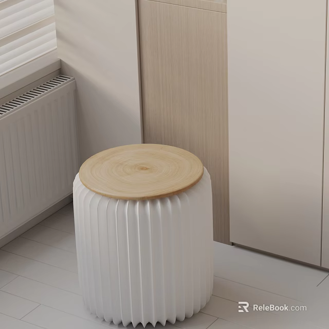 Modern Minimalist Side Table With White Pleated Base And Round Wooden Top 3d model 