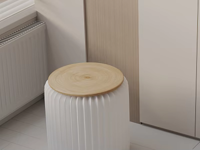Modern Minimalist Side Table With White Pleated Base And Round Wooden Top 3d model