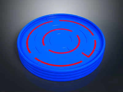 Modern Blue Circular Tray With Red Circular Lines And Smooth Surface Design 3d model