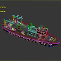 Rusty Red Brown Water Transport Boat With Blue Cabin Deck Equipment And Yellow Markings