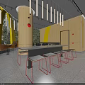 Modern Restaurant Interior Design With Wooden Ceiling Yellow Green Decor Red Chairs And Counter
