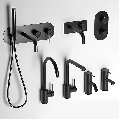 Stylish Black Faucets With Various Designs For Home Kitchen And Bathroom 3d model