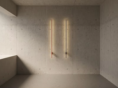 Slim Linear Wall Lights On Concrete With Orange Black Design Minimalist Modern Style Soft Lighting 3d model