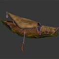 Traditional Wooden Boat With Canvas Awning And Wooden Paddle Hull Structure