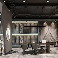 Modern Showroom Interior With Display Shelves Wooden Cabinets And Marble Floor