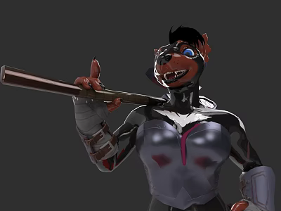 Anthropomorphic Dog Character In Mechanical Suit With Goggles And Baseball Bat 3d model