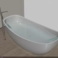 White Freestanding Bathtub With Water And Silver Faucet Near Wooden Floor