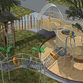 Kindergarten non-powered amusement equipment large slide combination tree house 3d model