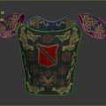 Ornate Medieval Armor Breastplate With Golden Filigree Red Shield And Symmetrical Shoulders