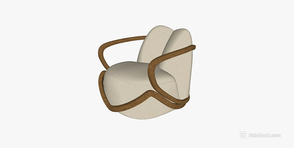 Modern Leisure Chair with Beige Upholstered Seat and Wooden Curved Armrests for Comfortable Living Room 3d model 